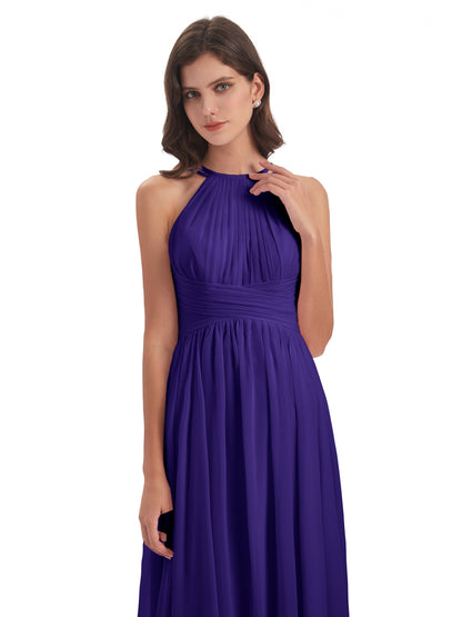 Ellianna Halter Open Back Chiffon Long Bridesmaid Dresses