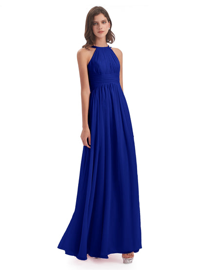 Ellianna Halter Open Back Chiffon Long Bridesmaid Dresses