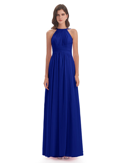 Ellianna Halter Open Back Chiffon Long Bridesmaid Dresses