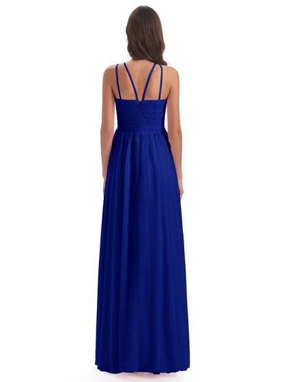 Ellianna Halter Open Back Chiffon Long Bridesmaid Dresses