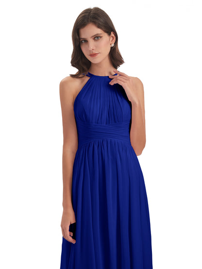 Ellianna Halter Open Back Chiffon Long Bridesmaid Dresses