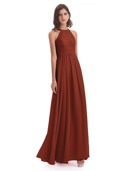 Ellianna Halter Open Back Chiffon Long Bridesmaid Dresses
