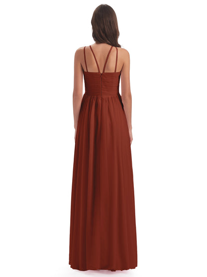 Ellianna Halter Open Back Chiffon Long Bridesmaid Dresses