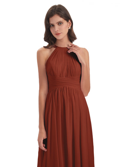 Ellianna Halter Open Back Chiffon Long Bridesmaid Dresses