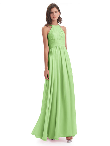 Ellianna Halter Open Back Chiffon Long Bridesmaid Dresses