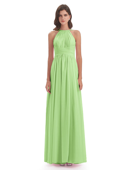 Ellianna Halter Open Back Chiffon Long Bridesmaid Dresses
