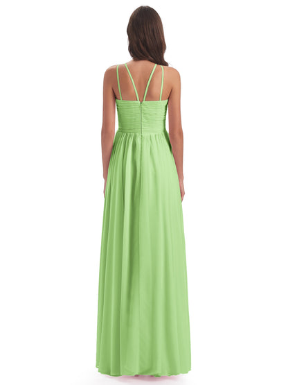 Ellianna Halter Open Back Chiffon Long Bridesmaid Dresses