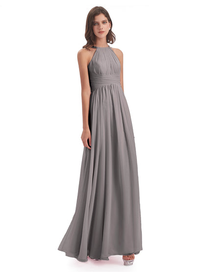 Ellianna Halter Open Back Chiffon Long Bridesmaid Dresses