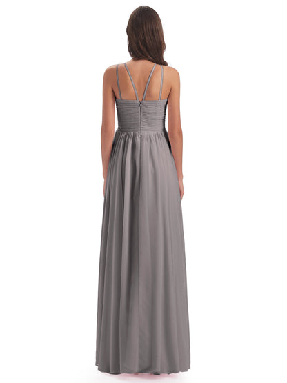 Ellianna Halter Open Back Chiffon Long Bridesmaid Dresses