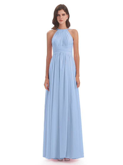 Ellianna Halter Open Back Chiffon Long Bridesmaid Dresses