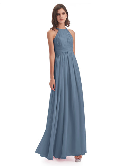 Ellianna Halter Open Back Chiffon Long Bridesmaid Dresses