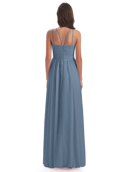 Ellianna Halter Open Back Chiffon Long Bridesmaid Dresses