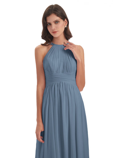 Ellianna Halter Open Back Chiffon Long Bridesmaid Dresses
