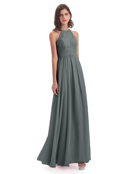 Ellianna Halter Open Back Chiffon Long Bridesmaid Dresses