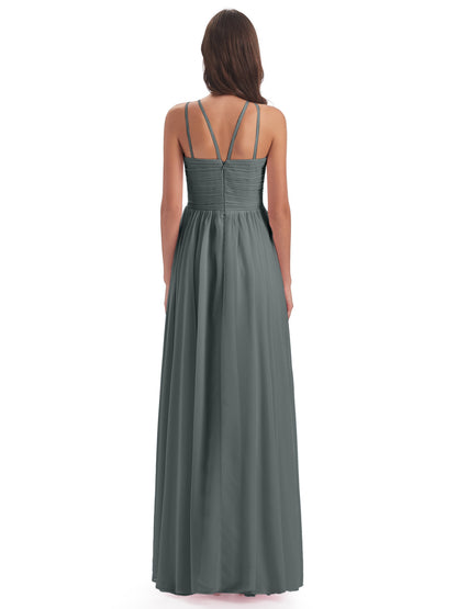 Ellianna Halter Open Back Chiffon Long Bridesmaid Dresses