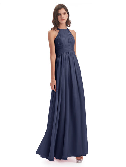 Ellianna Halter Open Back Chiffon Long Bridesmaid Dresses