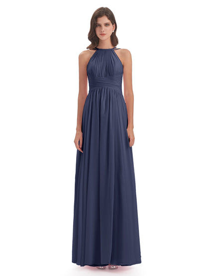 Ellianna Halter Open Back Chiffon Long Bridesmaid Dresses