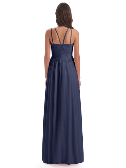 Ellianna Halter Open Back Chiffon Long Bridesmaid Dresses