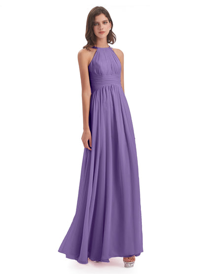 Ellianna Halter Open Back Chiffon Long Bridesmaid Dresses