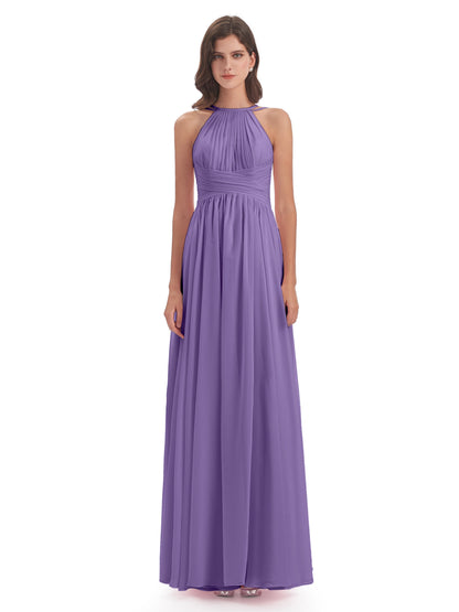 Ellianna Halter Open Back Chiffon Long Bridesmaid Dresses