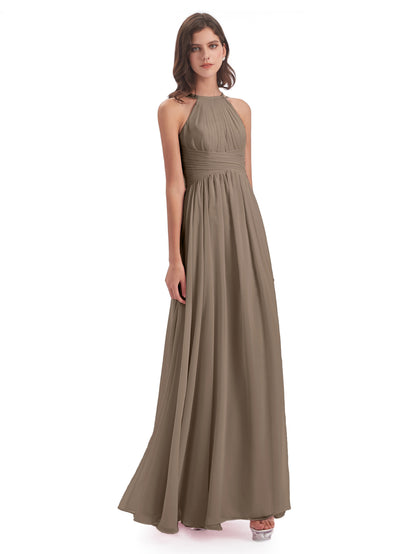 Ellianna Halter Open Back Chiffon Long Bridesmaid Dresses
