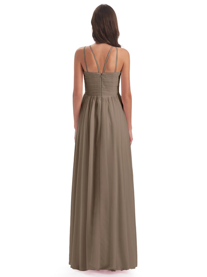 Ellianna Halter Open Back Chiffon Long Bridesmaid Dresses