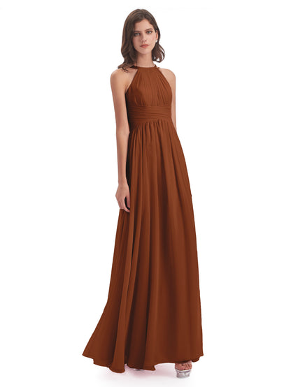 Ellianna Halter Open Back Chiffon Long Bridesmaid Dresses