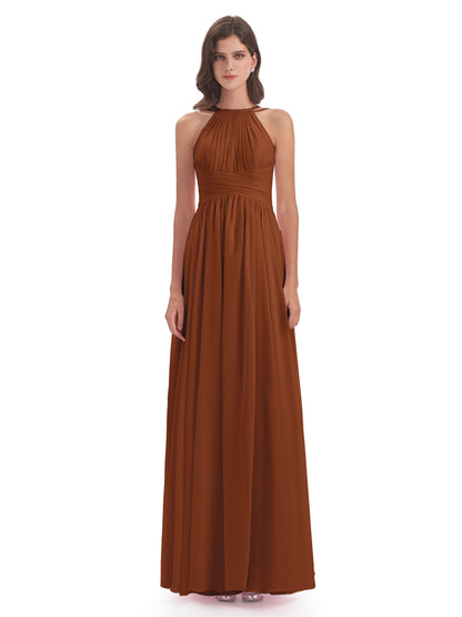 Ellianna Halter Open Back Chiffon Long Bridesmaid Dresses