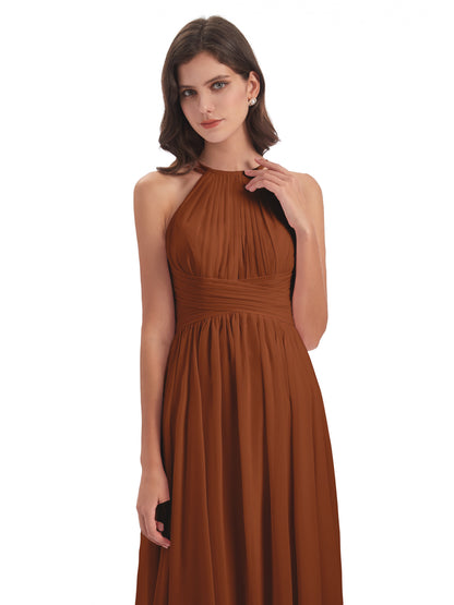 Ellianna Halter Open Back Chiffon Long Bridesmaid Dresses