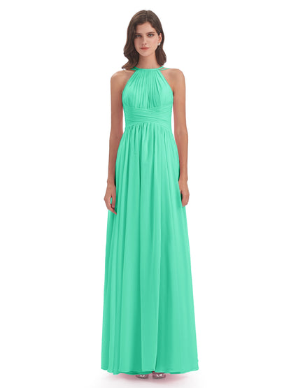 Ellianna Halter Open Back Chiffon Long Bridesmaid Dresses
