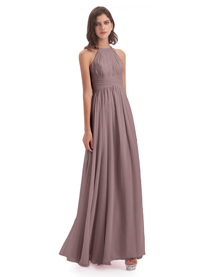Ellianna Halter Open Back Chiffon Long Bridesmaid Dresses