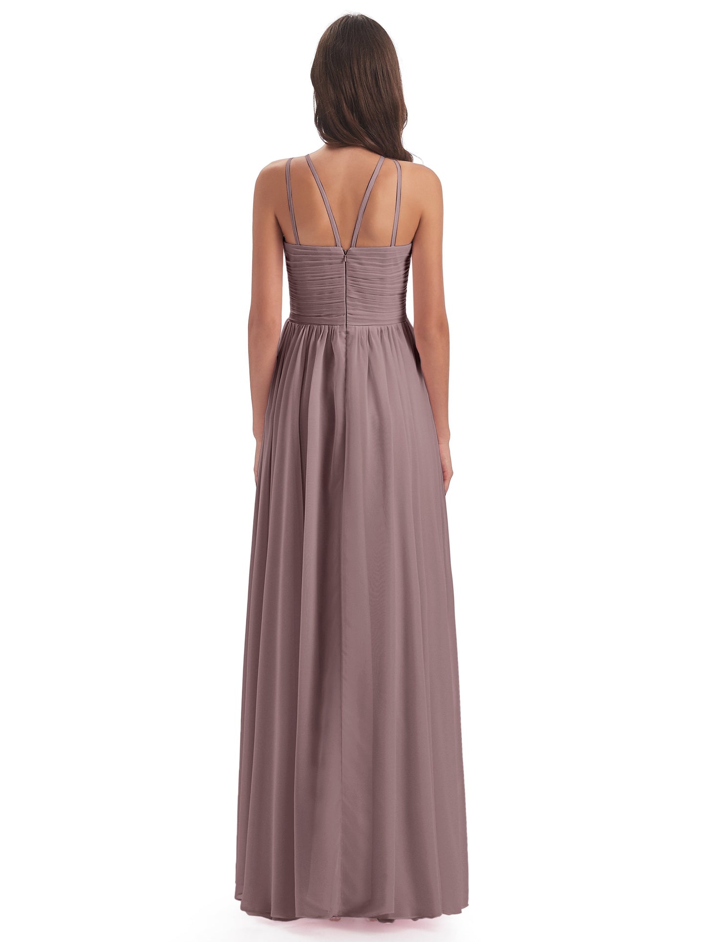Ellianna Halter Open Back Chiffon Long Bridesmaid Dresses