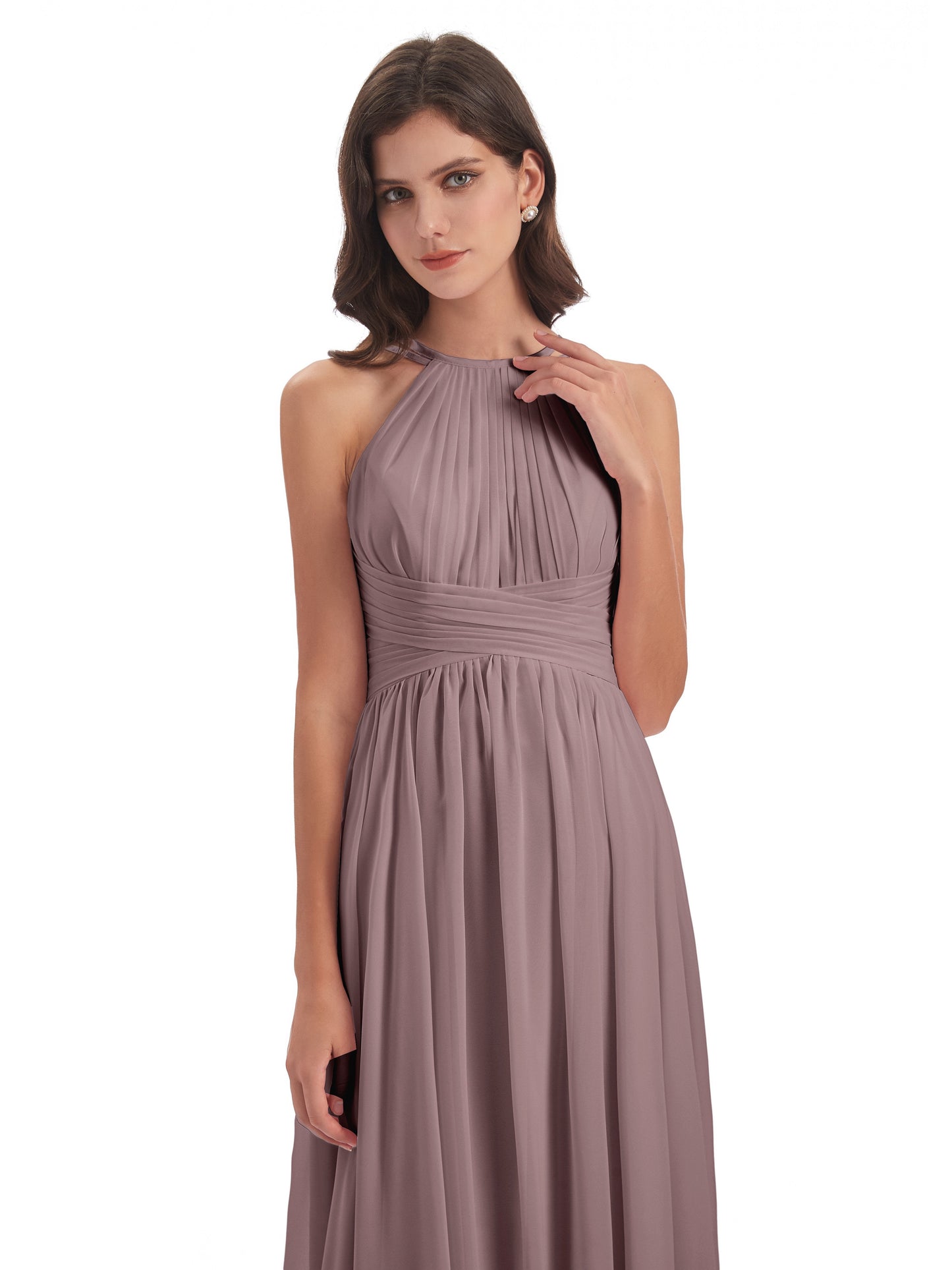 Ellianna Halter Open Back Chiffon Long Bridesmaid Dresses