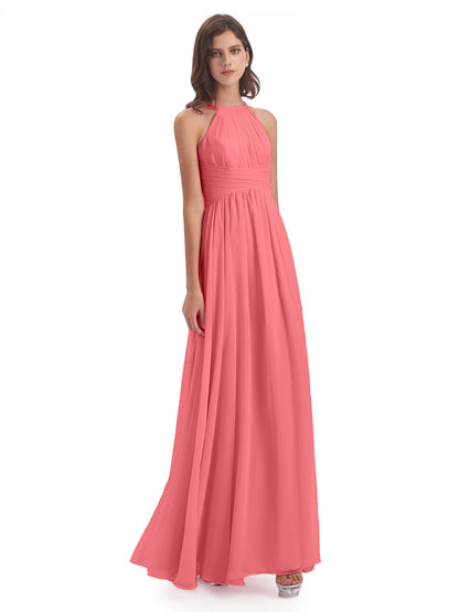 Ellianna Halter Open Back Chiffon Long Bridesmaid Dresses