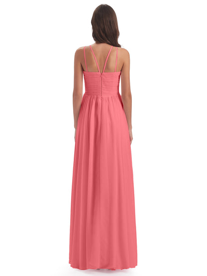 Ellianna Halter Open Back Chiffon Long Bridesmaid Dresses