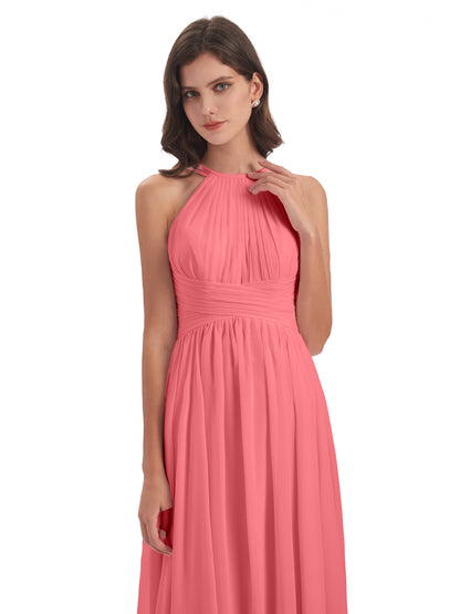 Ellianna Halter Open Back Chiffon Long Bridesmaid Dresses