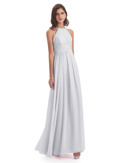 Ellianna Halter Open Back Chiffon Long Bridesmaid Dresses