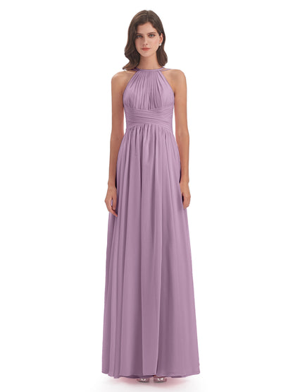 Ellianna Halter Open Back Chiffon Long Bridesmaid Dresses