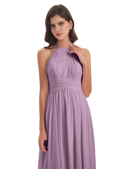 Ellianna Halter Open Back Chiffon Long Bridesmaid Dresses