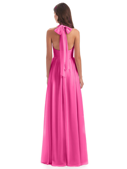 Emily Floor Length V Neck Split Chiffon Bridesmaid Dresses