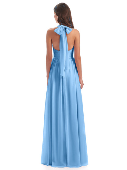 Emily Floor Length V Neck Split Chiffon Bridesmaid Dresses