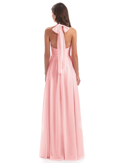 Emily Floor Length V Neck Split Chiffon Bridesmaid Dresses