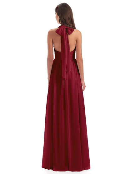 Emily Floor Length V Neck Split Chiffon Bridesmaid Dresses