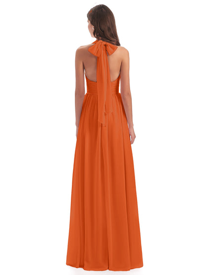 Emily Floor Length V Neck Split Chiffon Bridesmaid Dresses