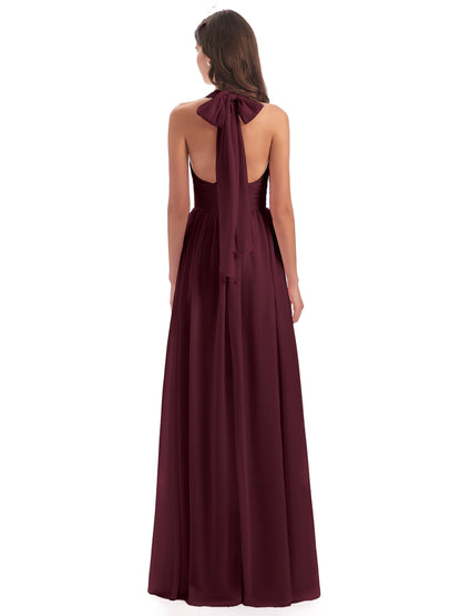Emily Floor Length V Neck Split Chiffon Bridesmaid Dresses
