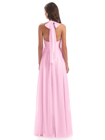 Emily Floor Length V Neck Split Chiffon Bridesmaid Dresses