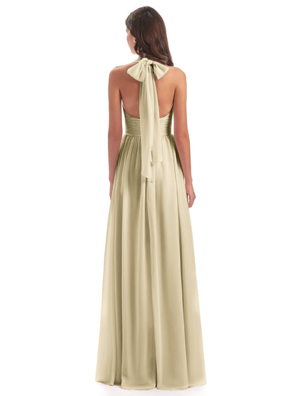 Emily Floor Length V Neck Split Chiffon Bridesmaid Dresses