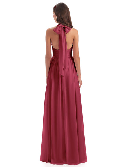 Emily Floor Length V Neck Split Chiffon Bridesmaid Dresses