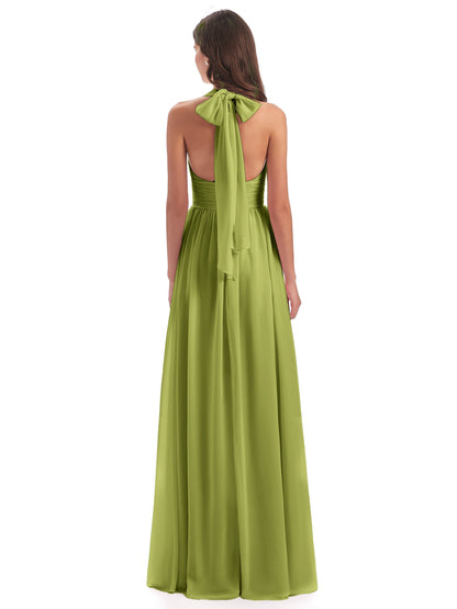 Emily Floor Length V Neck Split Chiffon Bridesmaid Dresses