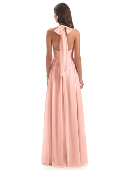 Emily Floor Length V Neck Split Chiffon Bridesmaid Dresses